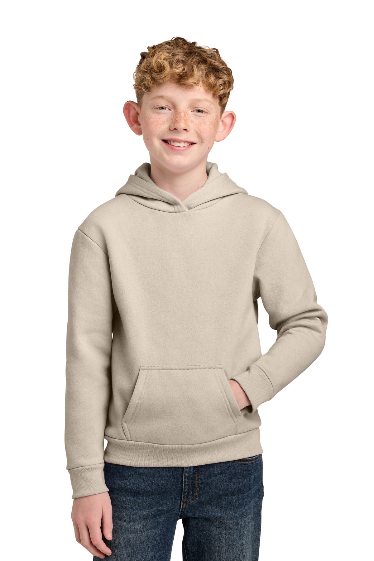 Port & Co Youth Easy Fleece Pullover Hooded Sweatshirt PC68YH in Light Sand