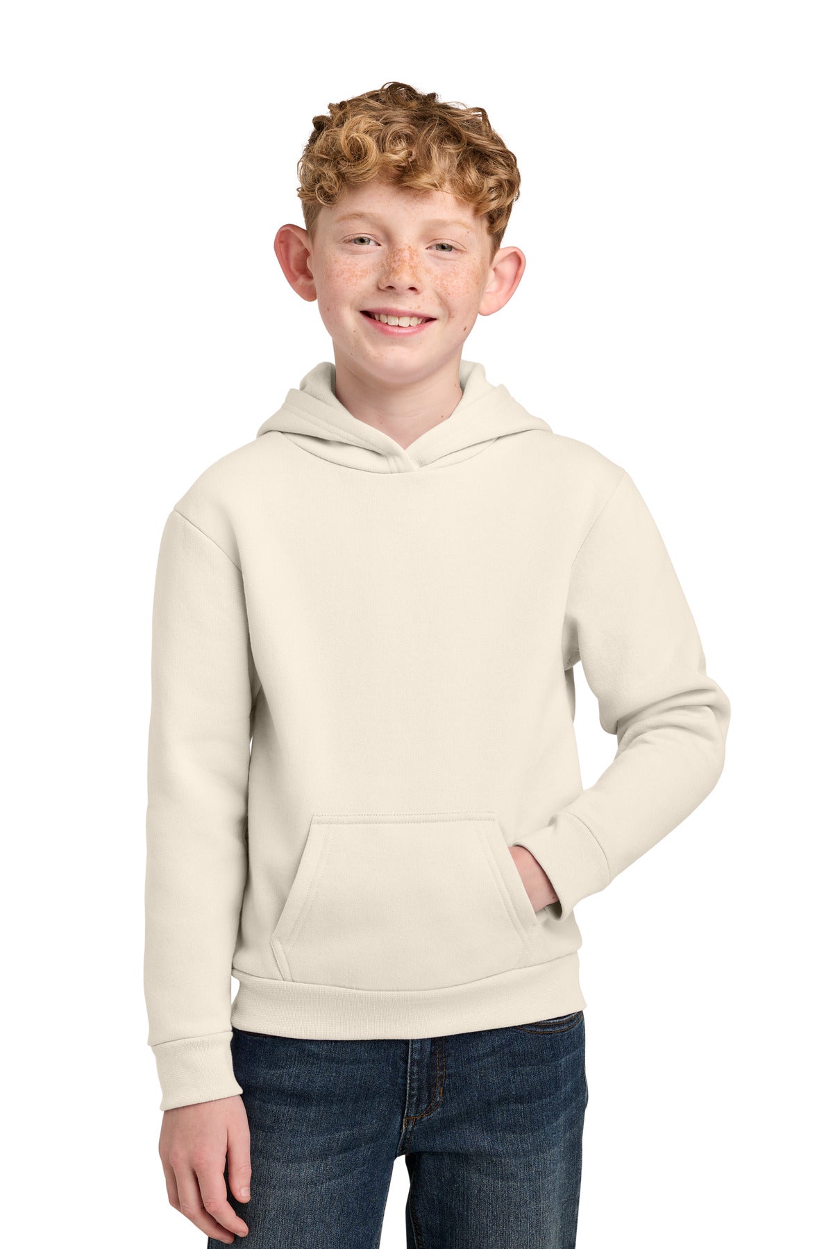 Port & Co Youth Easy Fleece Pullover Hooded Sweatshirt PC68YH in Natural