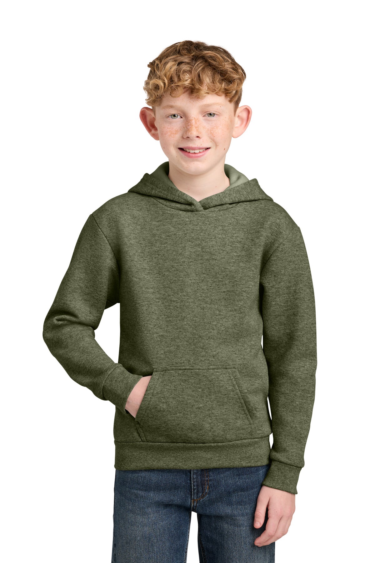 Port & Co Youth Easy Fleece Pullover Hooded Sweatshirt PC68YH in Olive Drab Green Heather