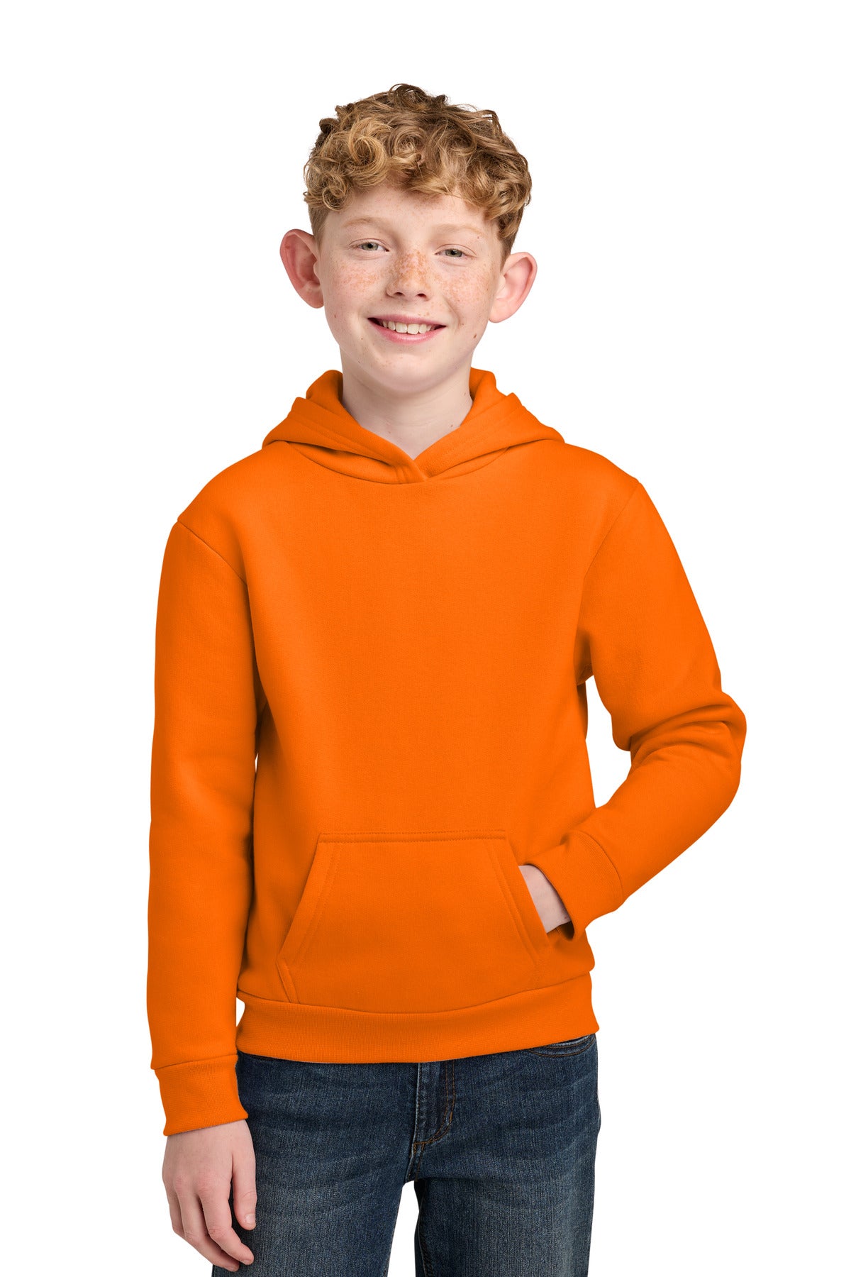 Port & Co Youth Easy Fleece Pullover Hooded Sweatshirt PC68YH in S. Orange