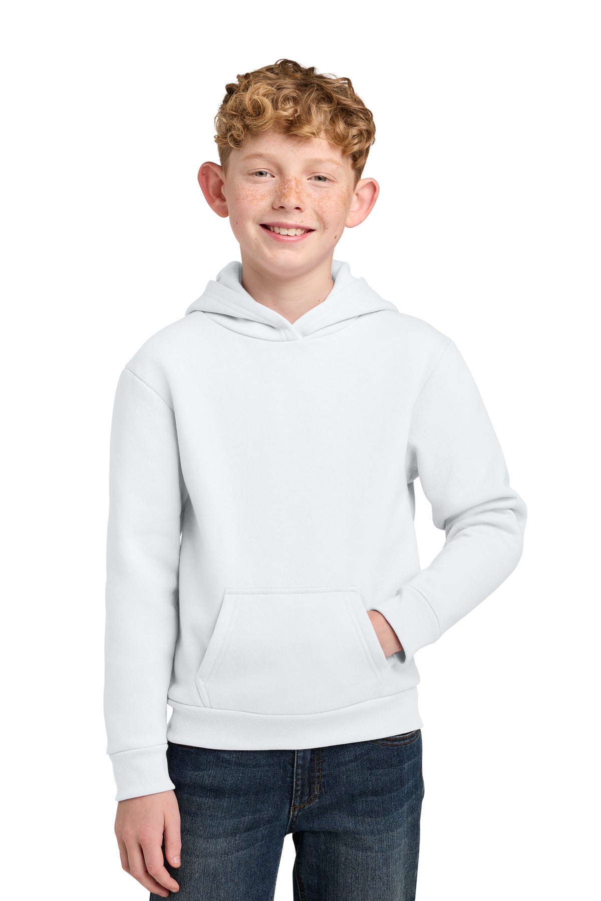 Port & Co Youth Easy Fleece Pullover Hooded Sweatshirt PC68YH in White