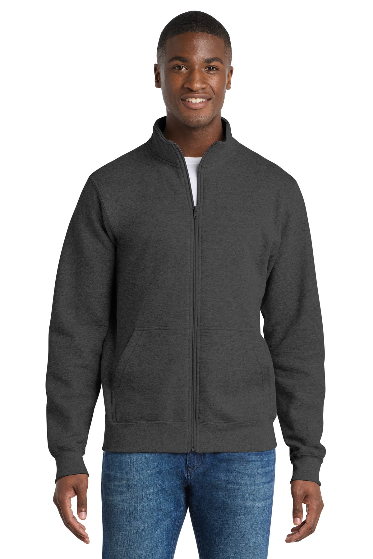 Port & Co Core Fleece Cadet Full-Zip Sweatshirt PC78FZ in Dark Heather Grey