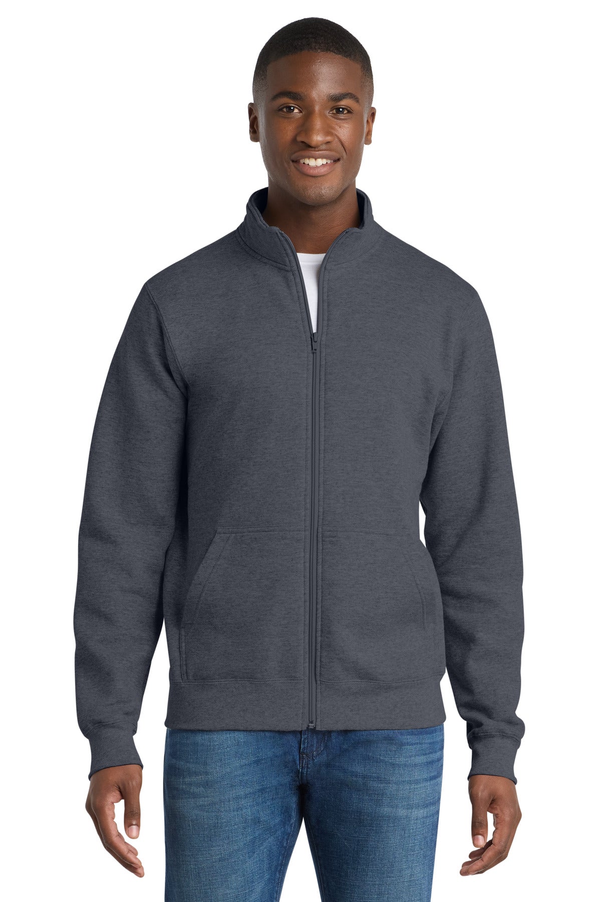 Port & Co Core Fleece Cadet Full-Zip Sweatshirt PC78FZ in Heather Navy