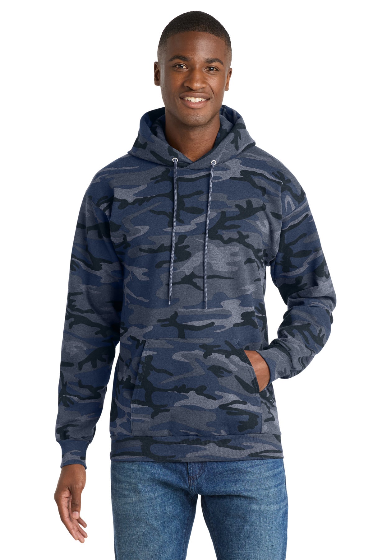 Port & Co Core Fleece Camo Pullover Hooded Sweatshirt. PC78HC in Heather Navy Camo