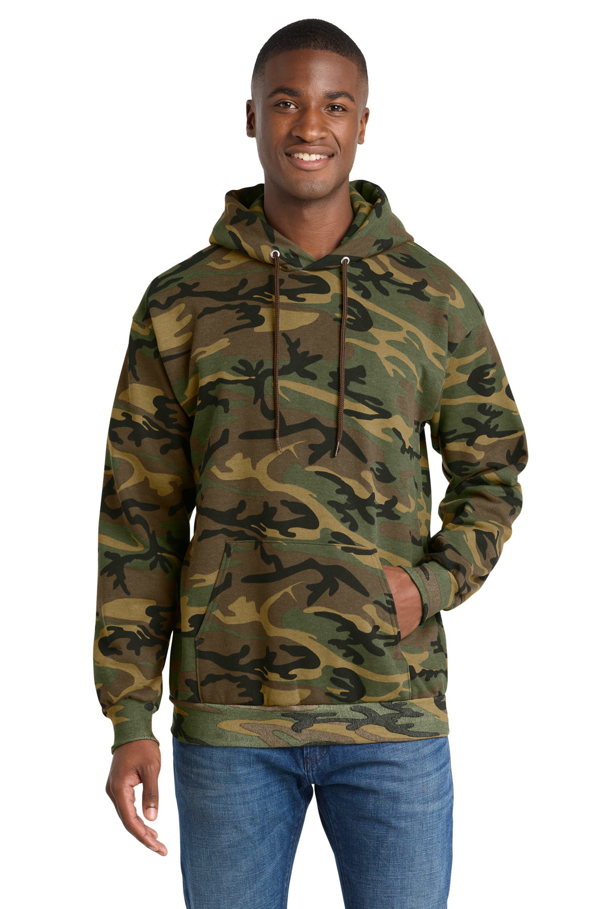 Port & Co Core Fleece Camo Pullover Hooded Sweatshirt. PC78HC in Military Camo