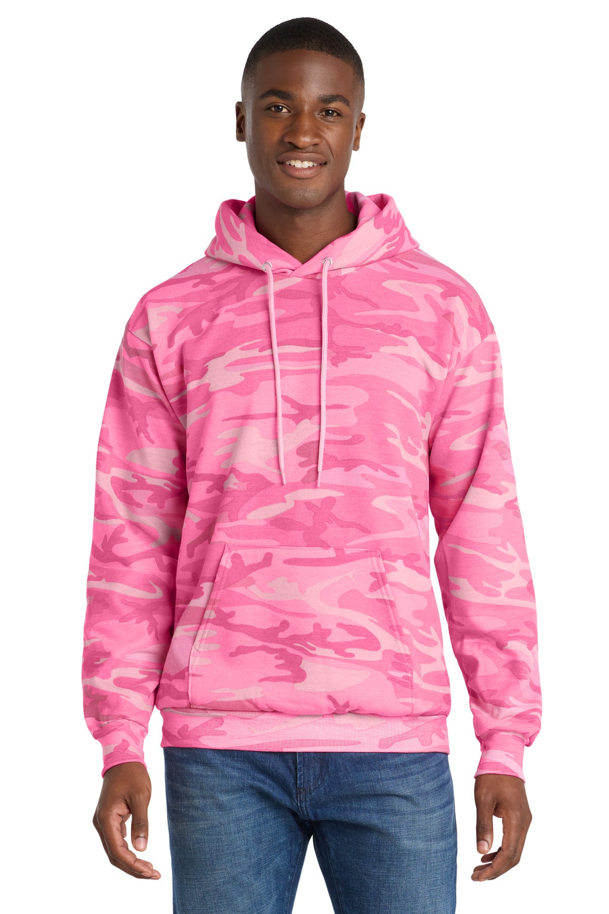 Port & Co Core Fleece Camo Pullover Hooded Sweatshirt. PC78HC in Pink Camo