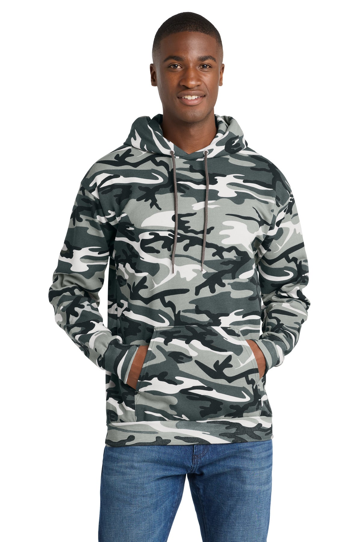 Port & Co Core Fleece Camo Pullover Hooded Sweatshirt. PC78HC in Winter Camo