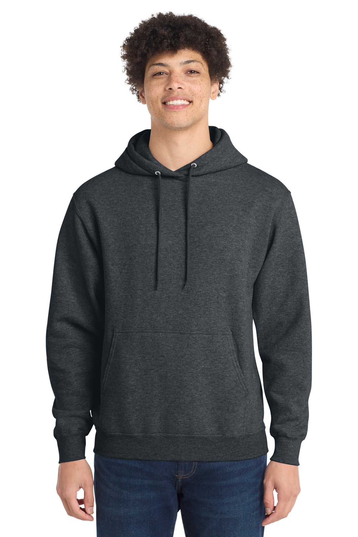 Port & Co Core Fleece Pullover Hooded Sweatshirt. PC78H in Dark Heather Grey