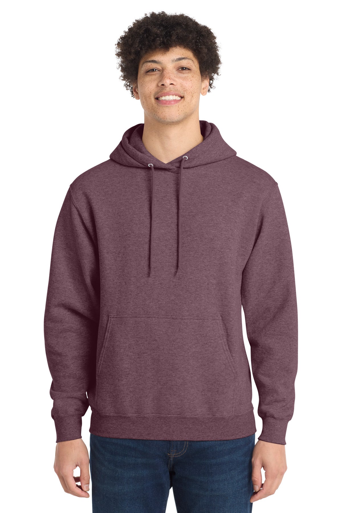 Port & Co Core Fleece Pullover Hooded Sweatshirt. PC78H in Heather Athletic Maroon