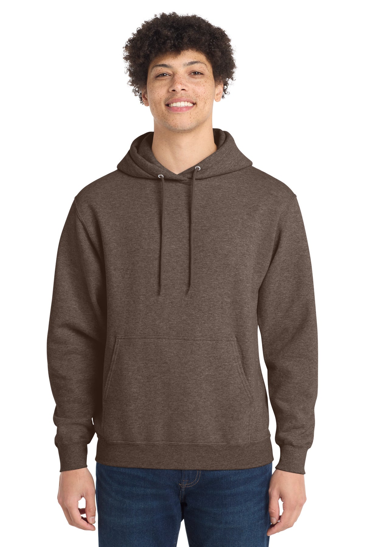 Port & Co Core Fleece Pullover Hooded Sweatshirt. PC78H in Heather Dark Chocolate Brown