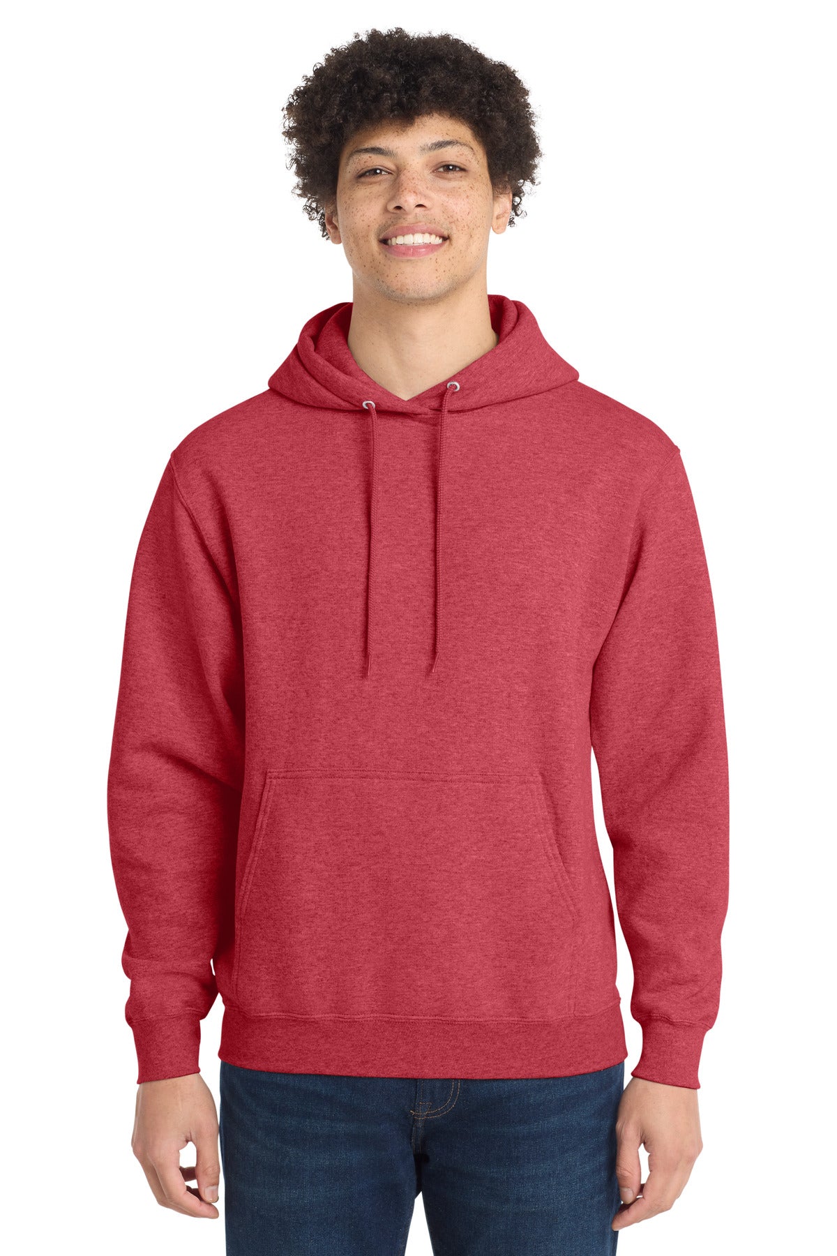 Port & Co Core Fleece Pullover Hooded Sweatshirt. PC78H in Heather Red