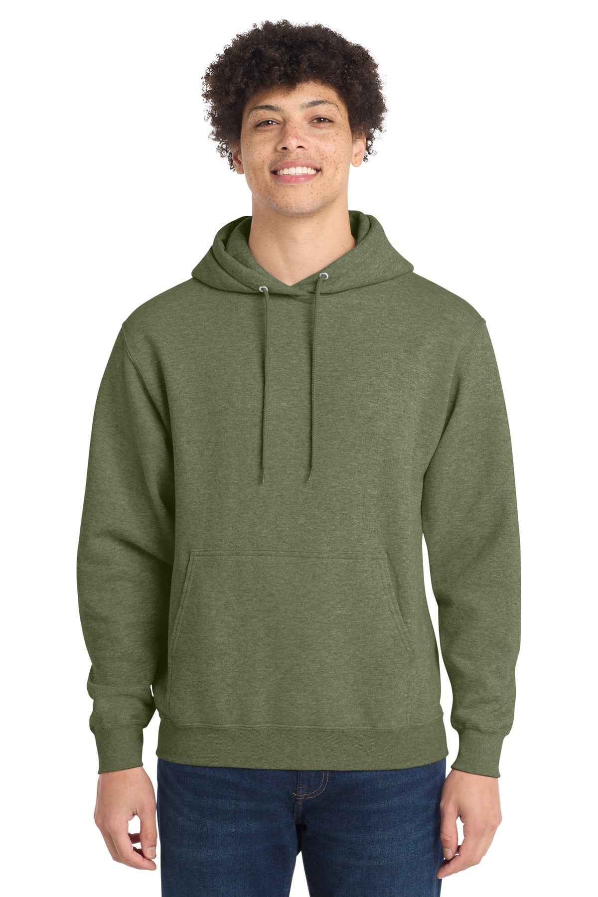 Port & Co Core Fleece Pullover Hooded Sweatshirt. PC78H in Olive Drab Green Heather