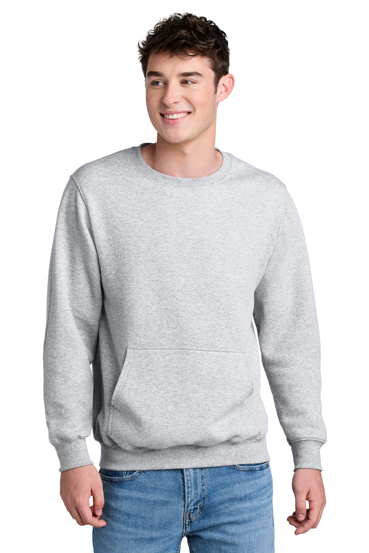 Port & Co Core Fleece Crewneck Pocket Sweatshirt PC78PKT in Ash