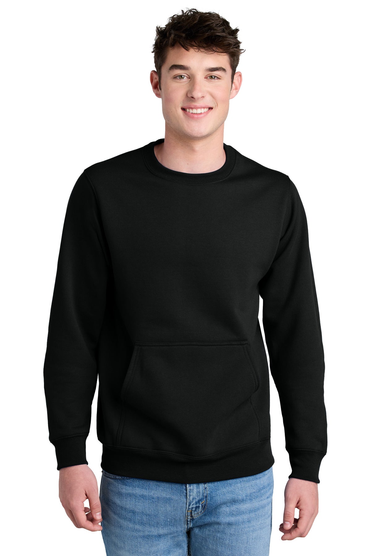 Port & Co Core Fleece Crewneck Pocket Sweatshirt PC78PKT in Jet Black