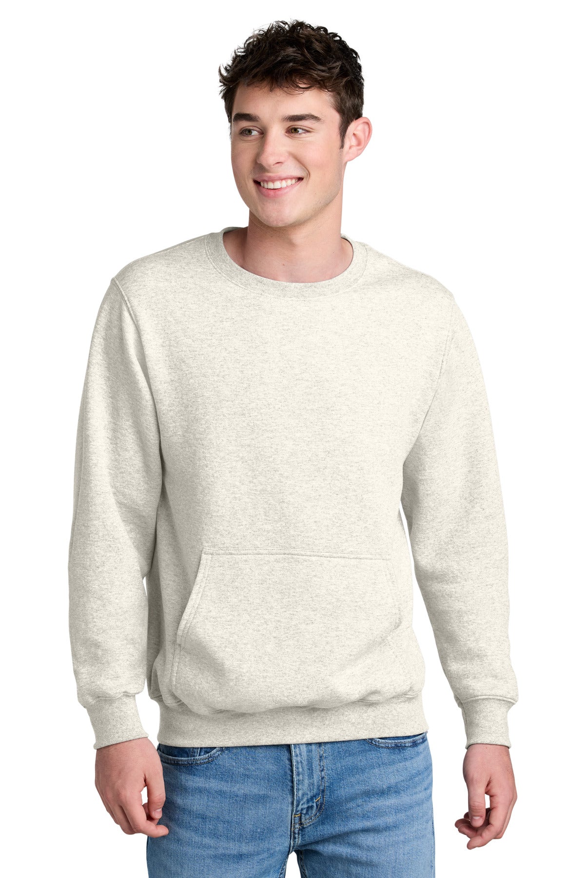 Port & Co Core Fleece Crewneck Pocket Sweatshirt PC78PKT in Oatmeal Heather