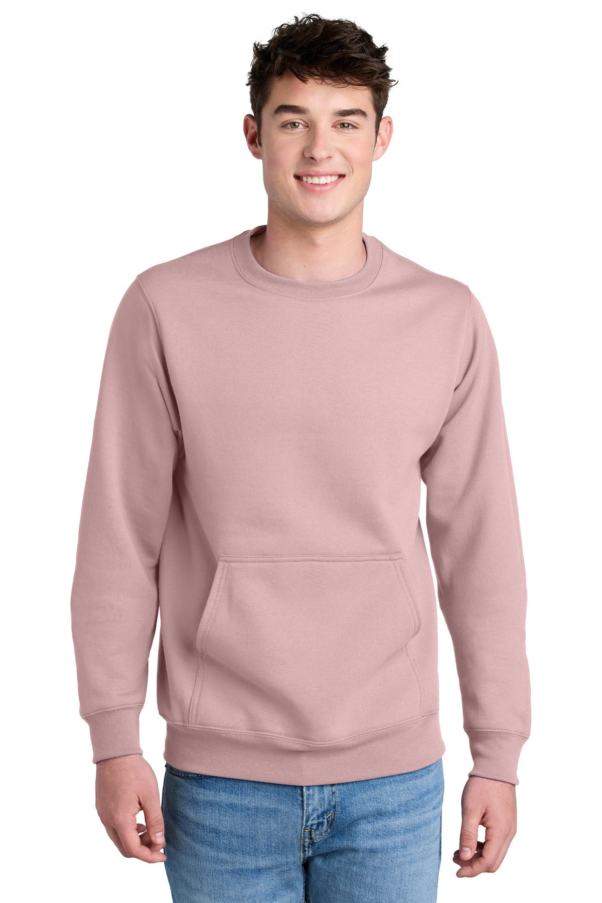 Port & Co Core Fleece Crewneck Pocket Sweatshirt PC78PKT in Pale Blush