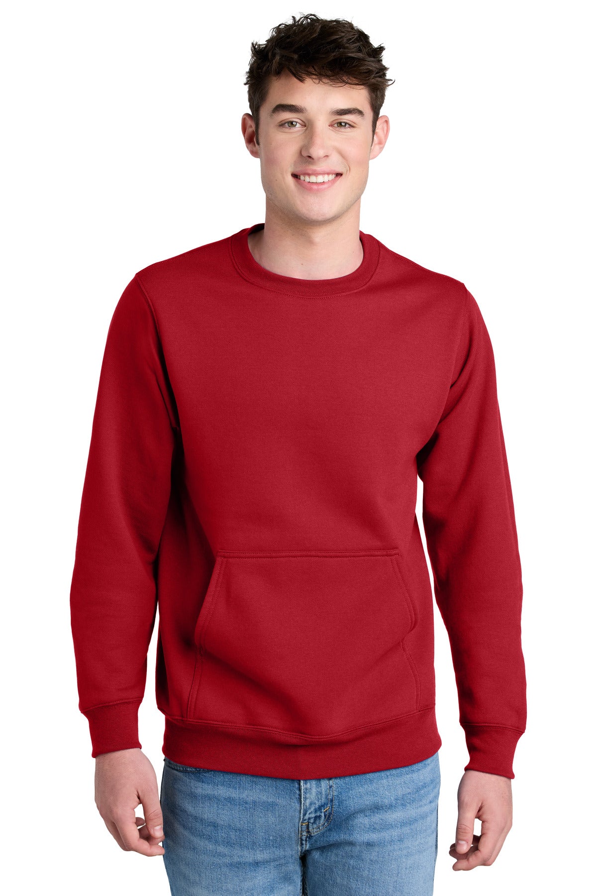 Port & Co Core Fleece Crewneck Pocket Sweatshirt PC78PKT in Red