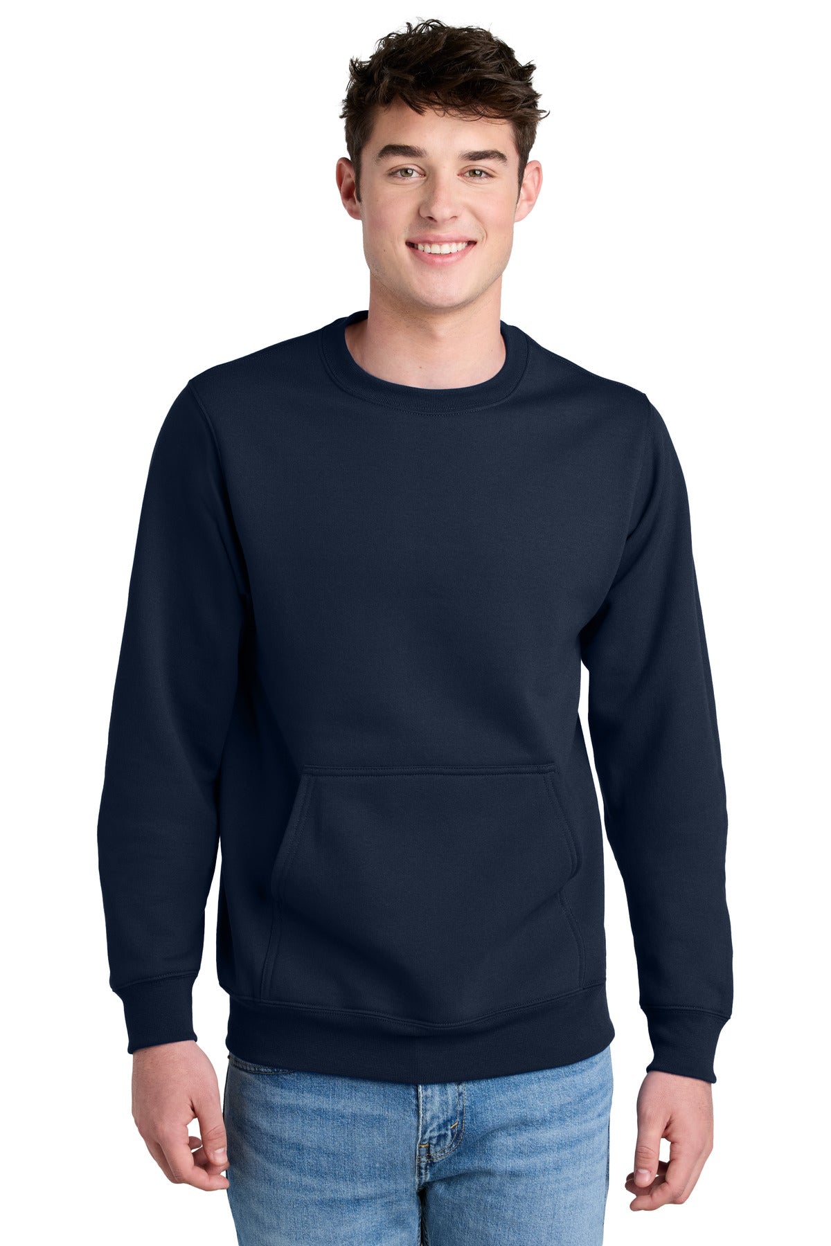 Port & Co Core Fleece Crewneck Pocket Sweatshirt PC78PKT in True Navy