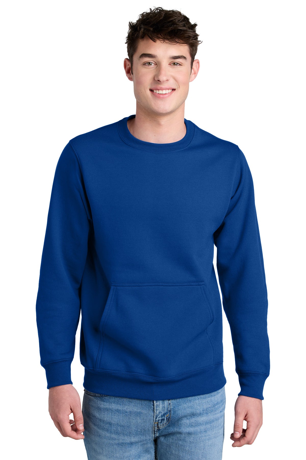 Port & Co Core Fleece Crewneck Pocket Sweatshirt PC78PKT in True Royal