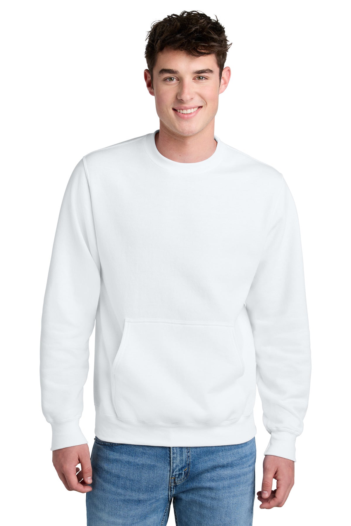 Port & Co Core Fleece Crewneck Pocket Sweatshirt PC78PKT in White