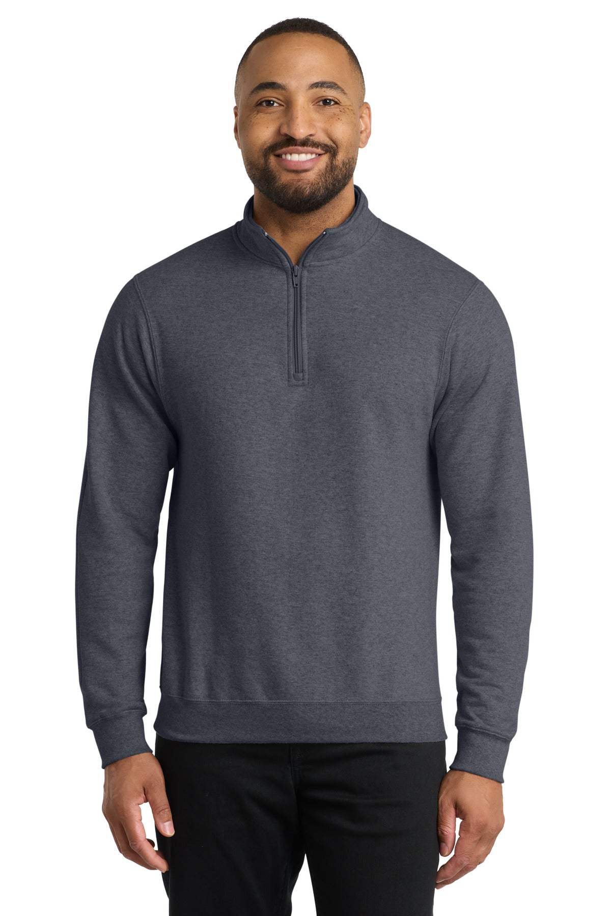 Port & Co Core Fleece 1/4-Zip Pullover Sweatshirt PC78Q in Heather Navy