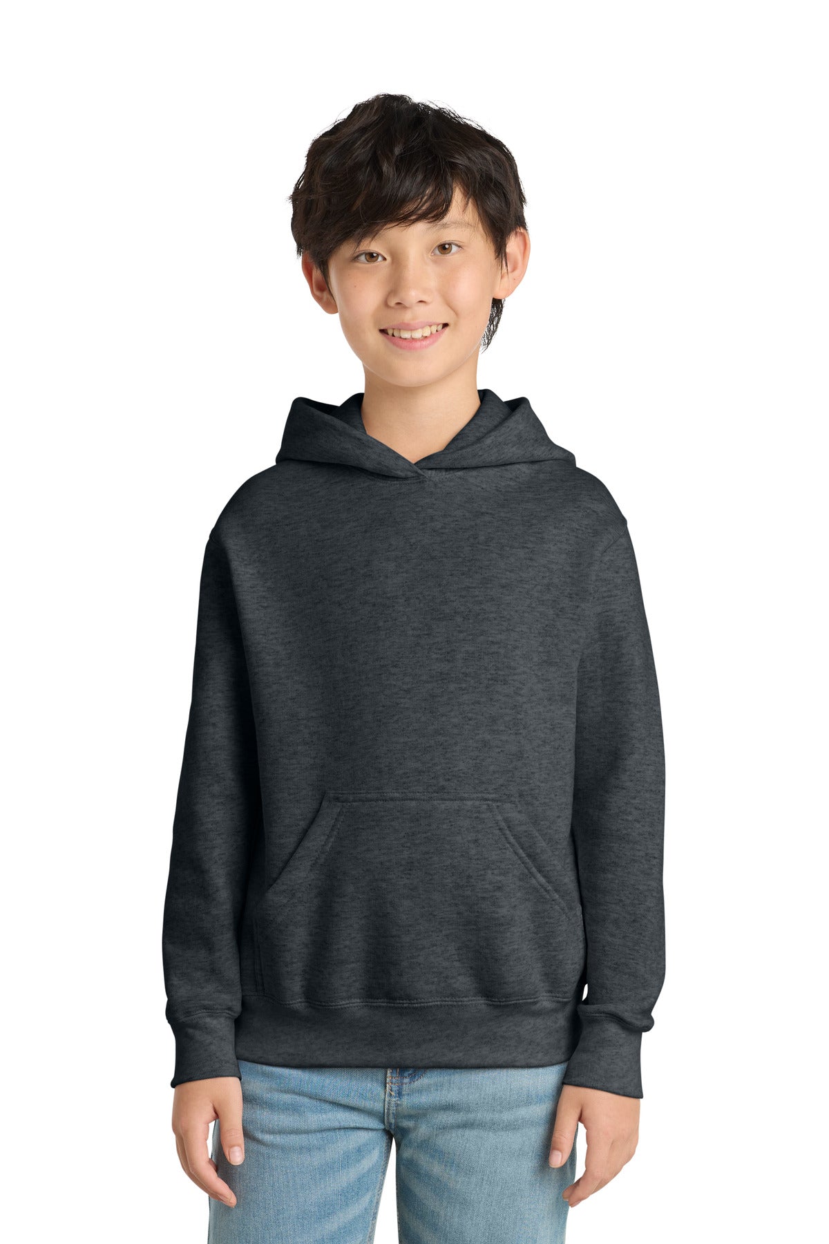 Port & Co Youth Core Fleece Pullover Hooded Sweatshirt PC78YH in Dark Heather Grey