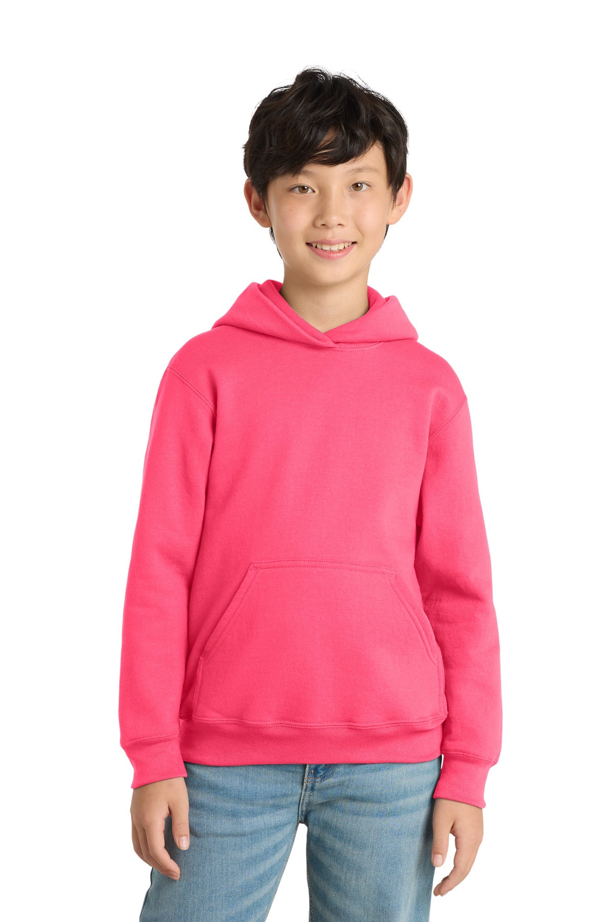 Port & Co Youth Core Fleece Pullover Hooded Sweatshirt PC78YH in Neon Pink