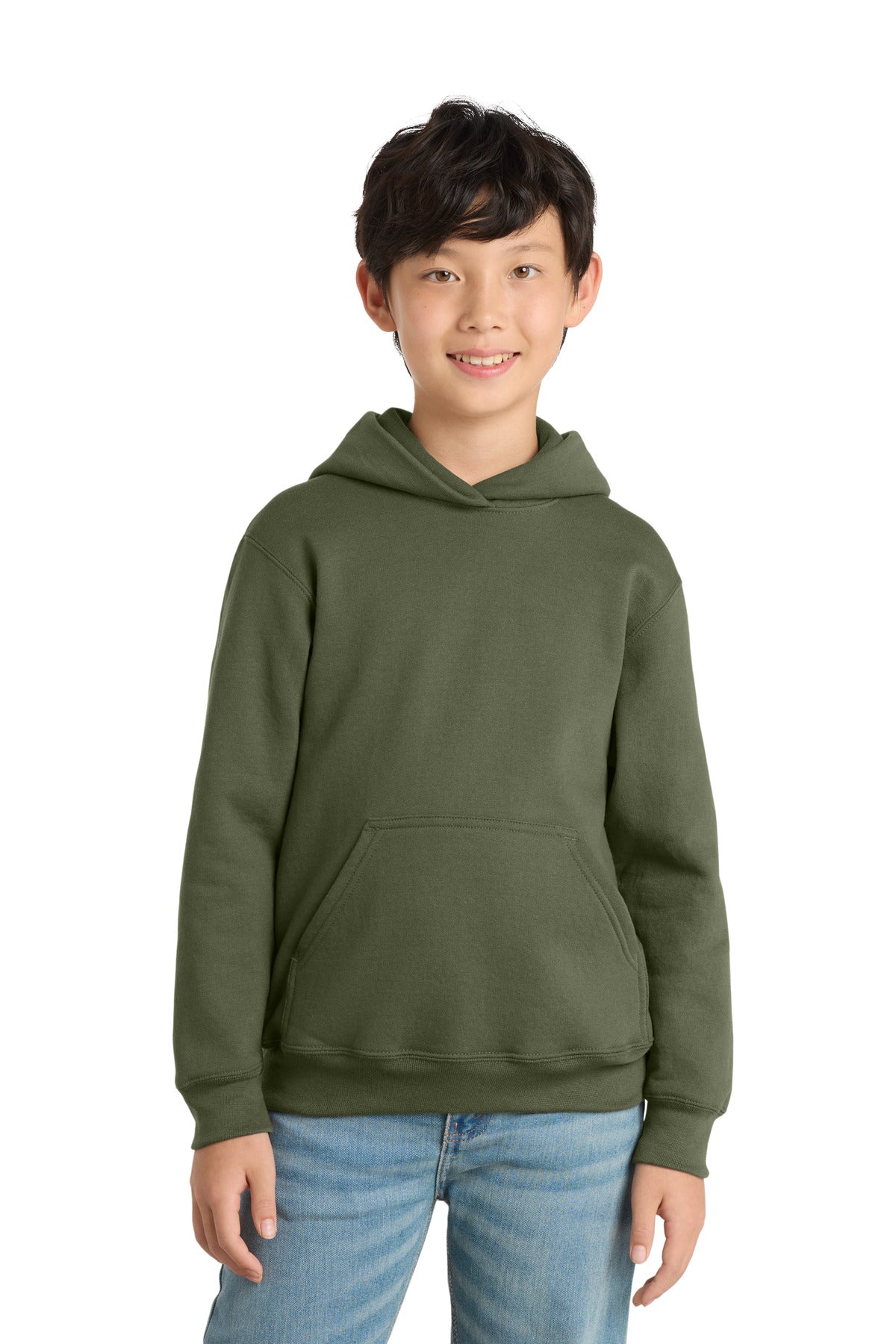 Port & Co Youth Core Fleece Pullover Hooded Sweatshirt PC78YH in Olive Drab Green