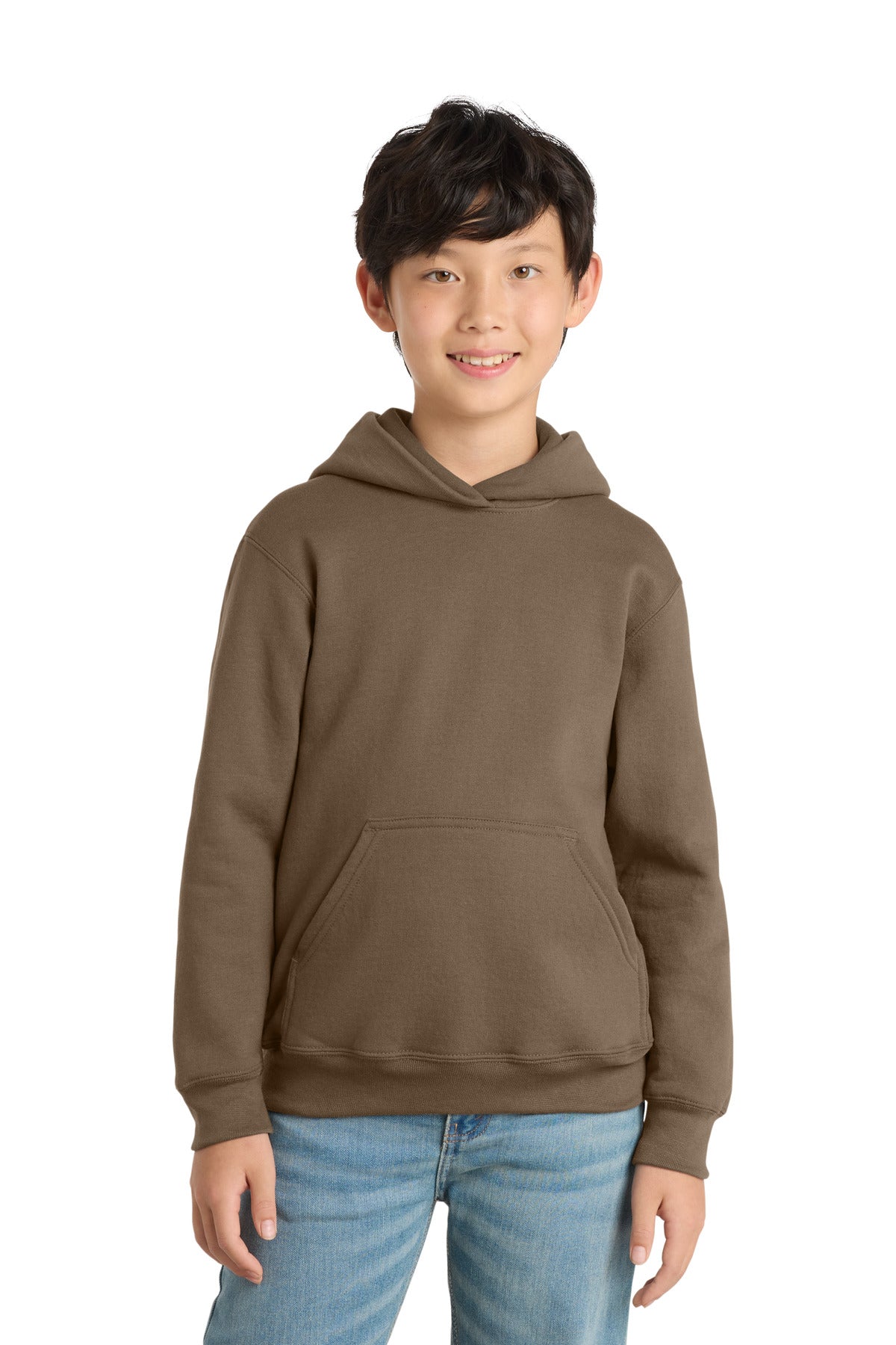 Port & Co Youth Core Fleece Pullover Hooded Sweatshirt PC78YH in Woodland Brown
