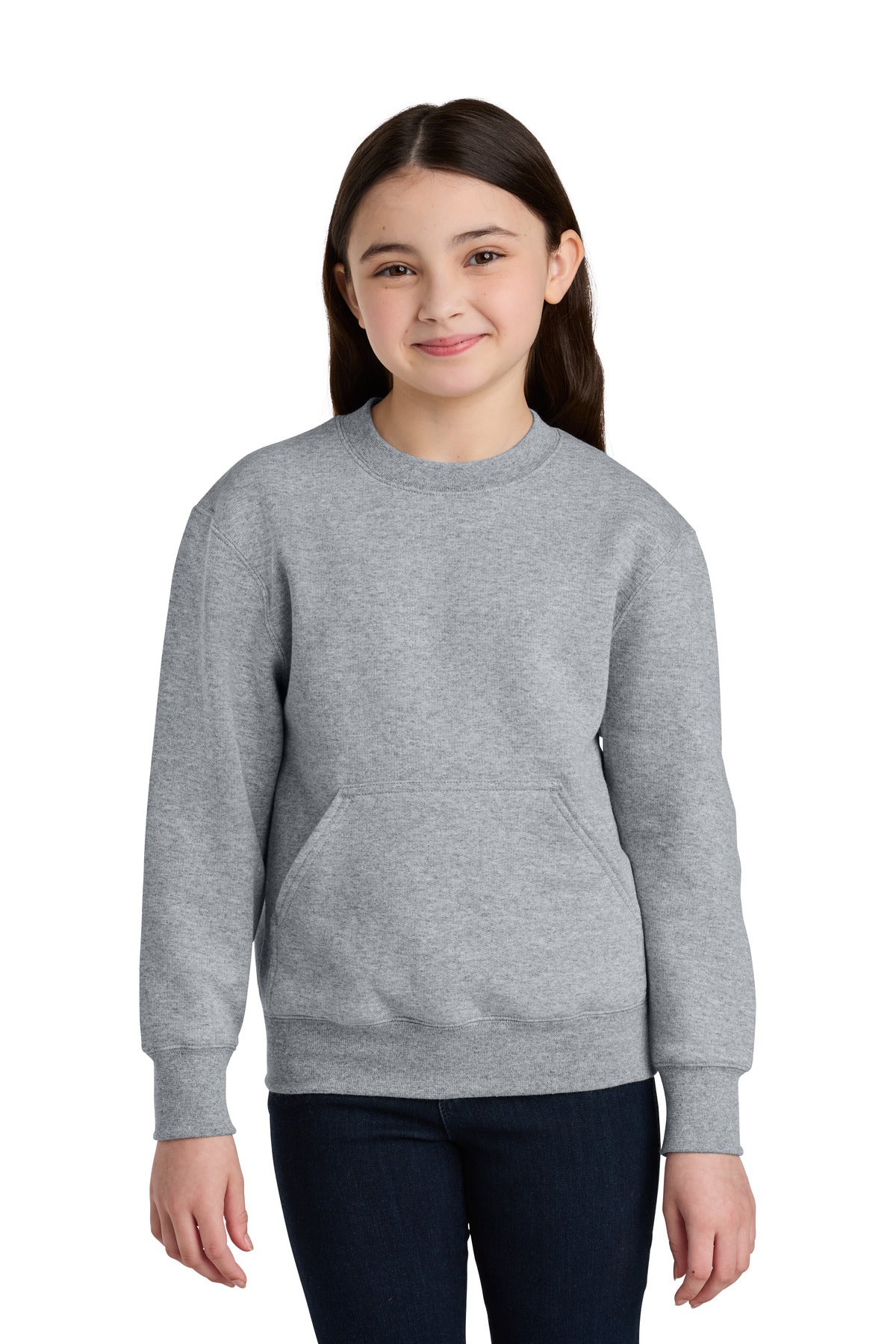 Port & Co Youth Core Fleece Crewneck Pocket Sweatshirt PC78YPKT in Athletic Heather