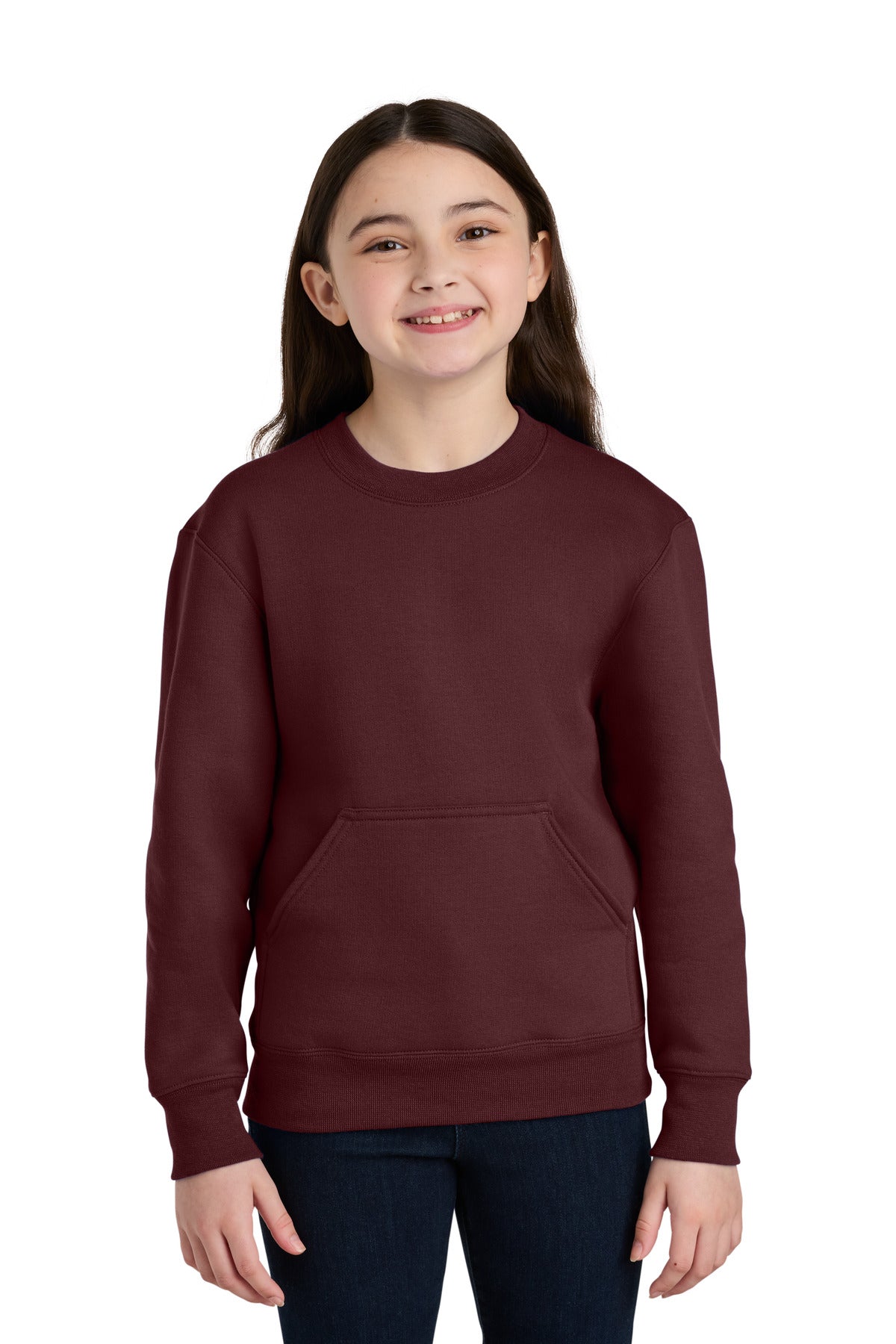 Port & Co Youth Core Fleece Crewneck Pocket Sweatshirt PC78YPKT in Maroon