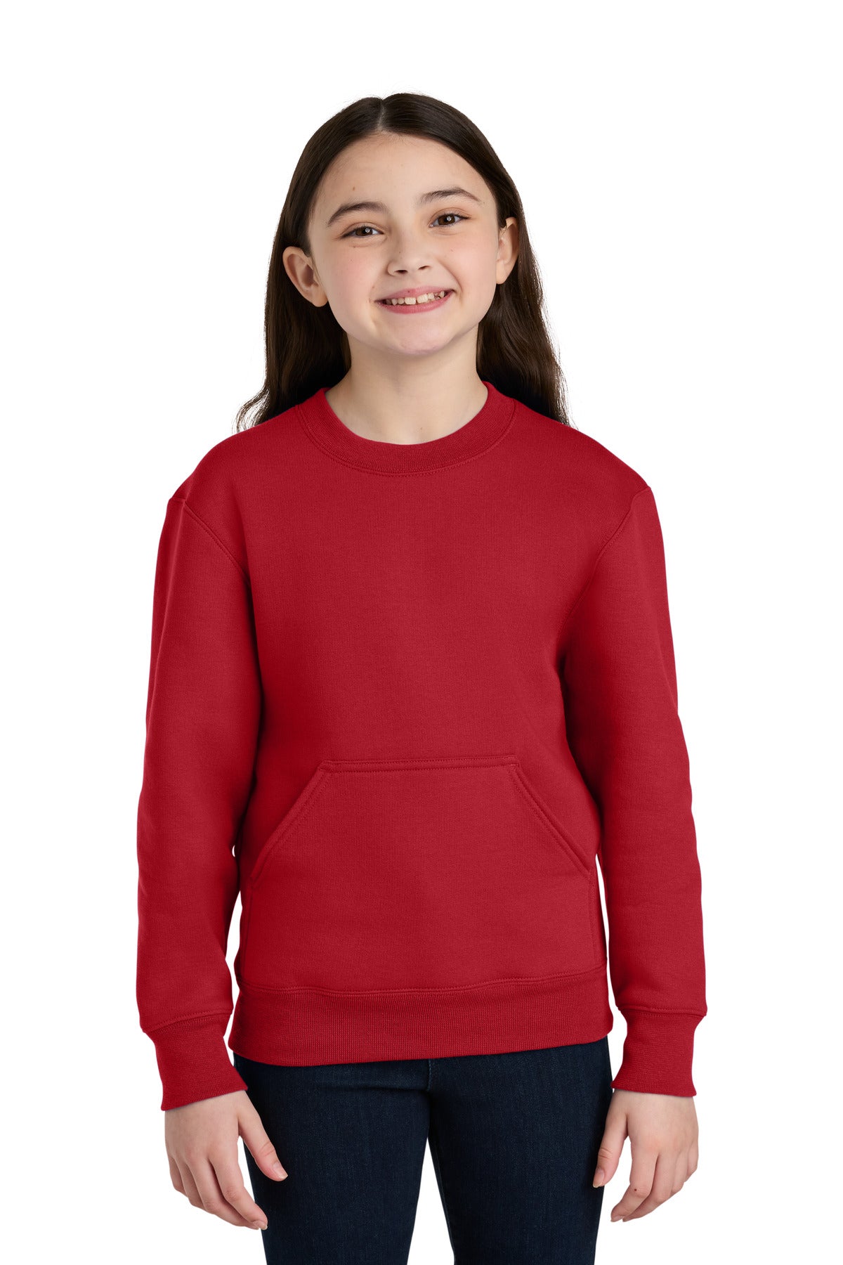 Port & Co Youth Core Fleece Crewneck Pocket Sweatshirt PC78YPKT in Red