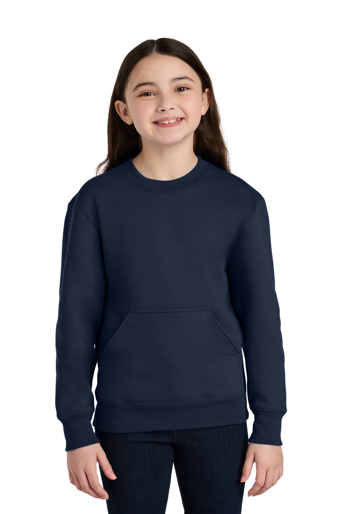Port & Co Youth Core Fleece Crewneck Pocket Sweatshirt PC78YPKT in True Navy