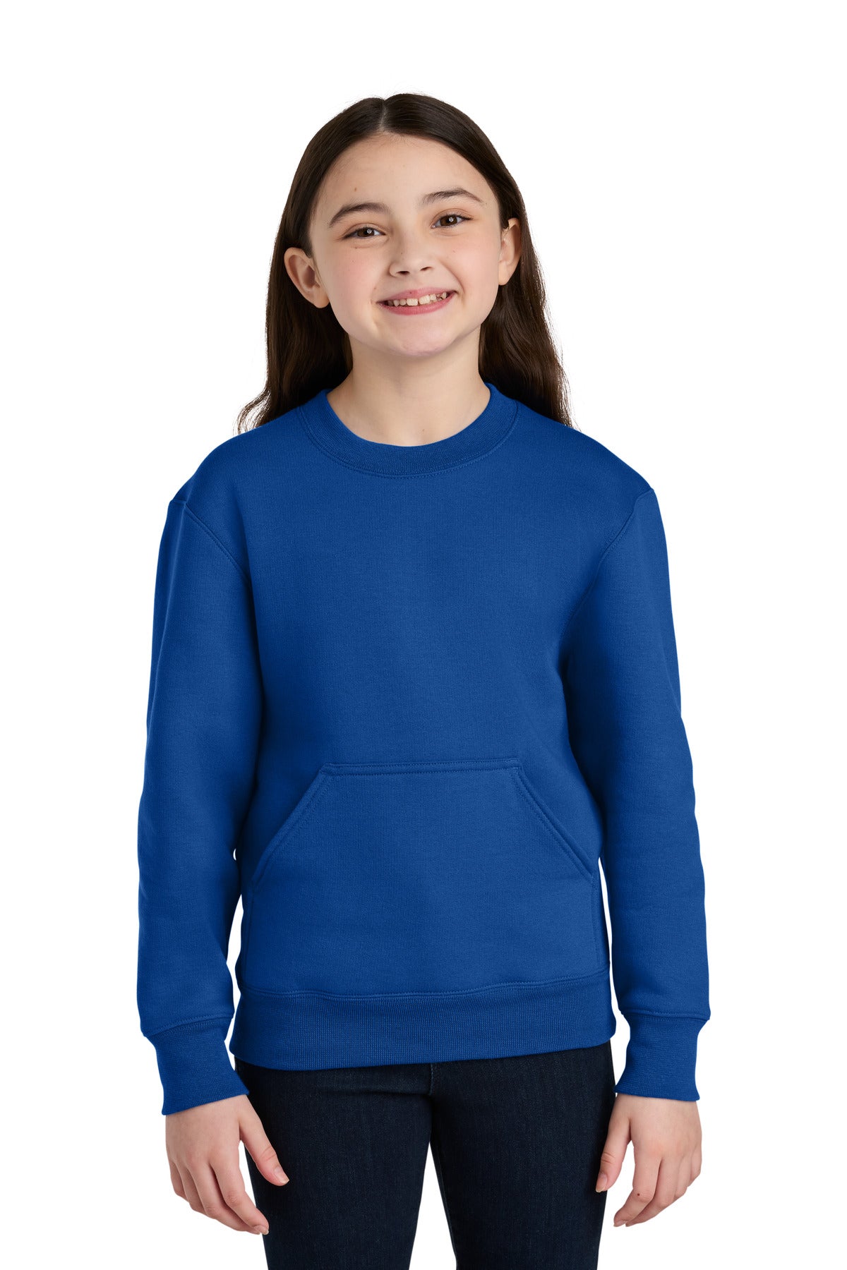 Port & Co Youth Core Fleece Crewneck Pocket Sweatshirt PC78YPKT in True Royal