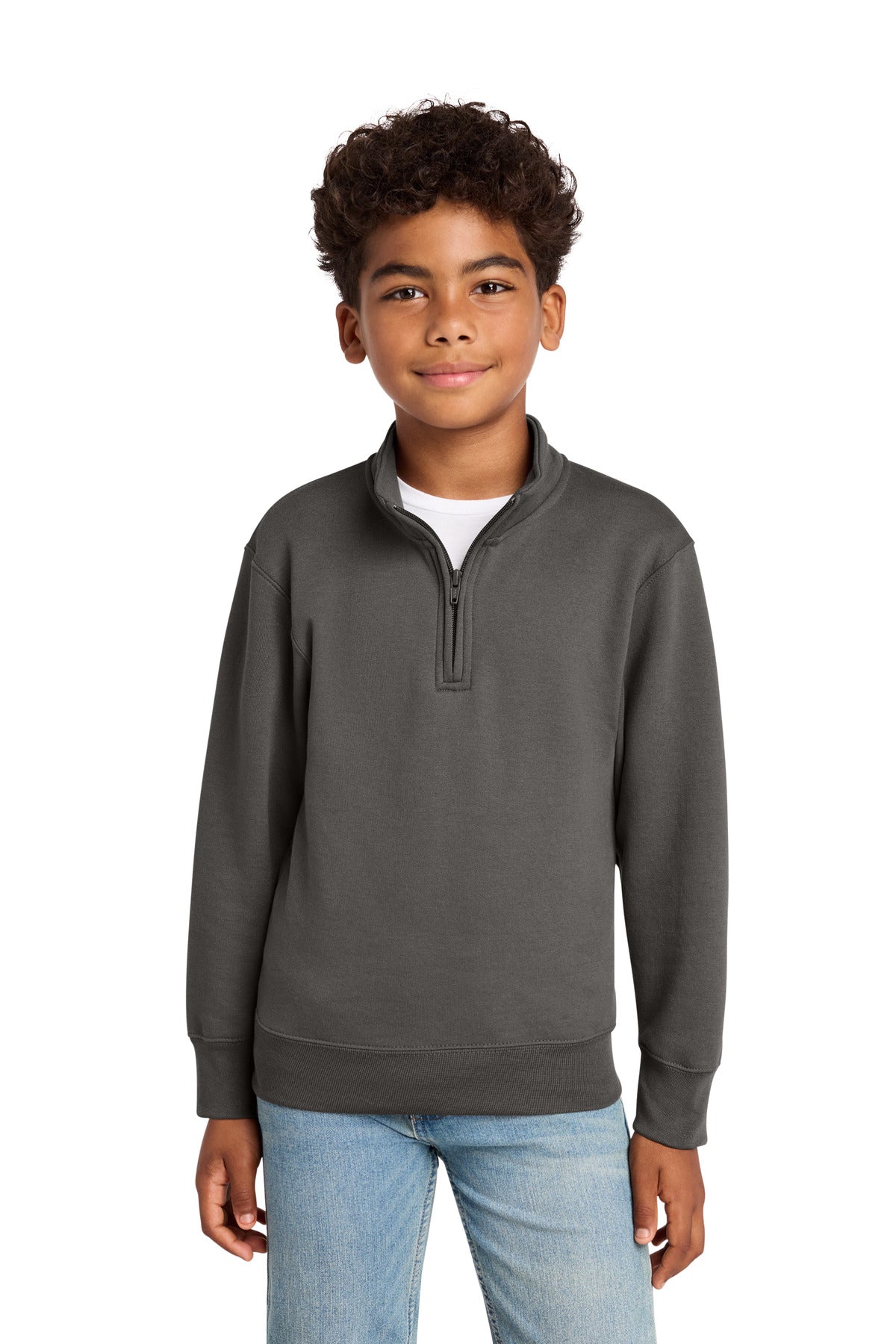 Port & Co Youth Core Fleece 1/4-Zip Pullover Sweatshirt PC78YQ in Charcoal