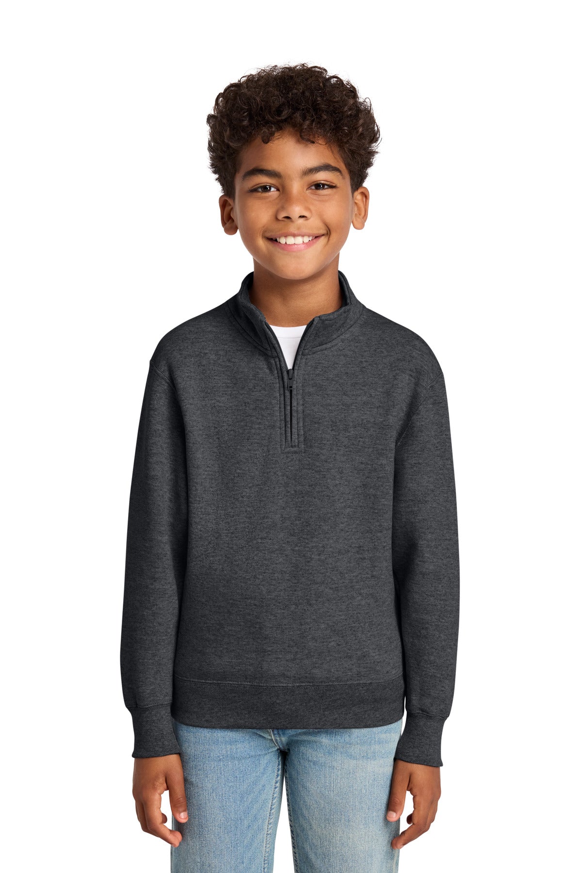 Port & Co Youth Core Fleece 1/4-Zip Pullover Sweatshirt PC78YQ in Dark Heather Grey