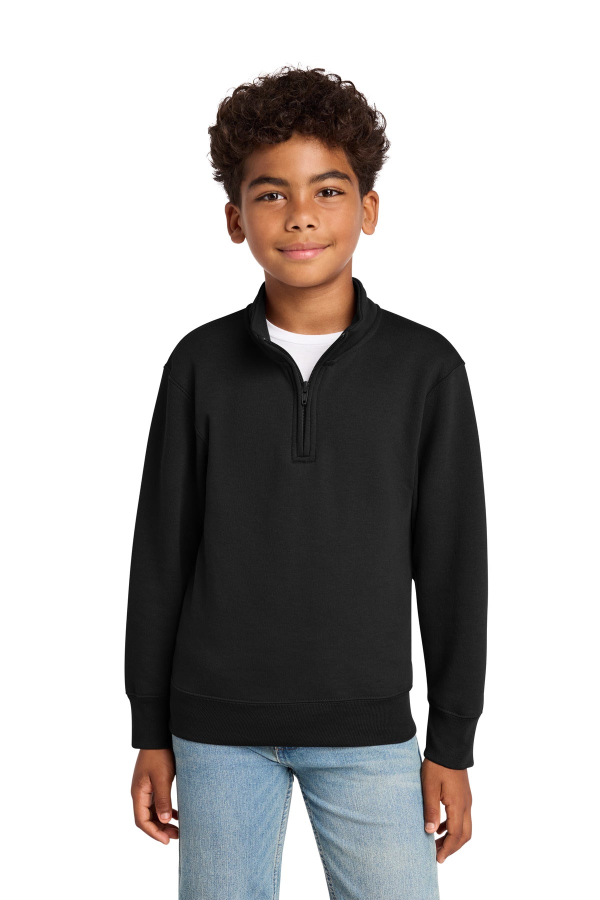 Port & Co Youth Core Fleece 1/4-Zip Pullover Sweatshirt PC78YQ in Jet Black