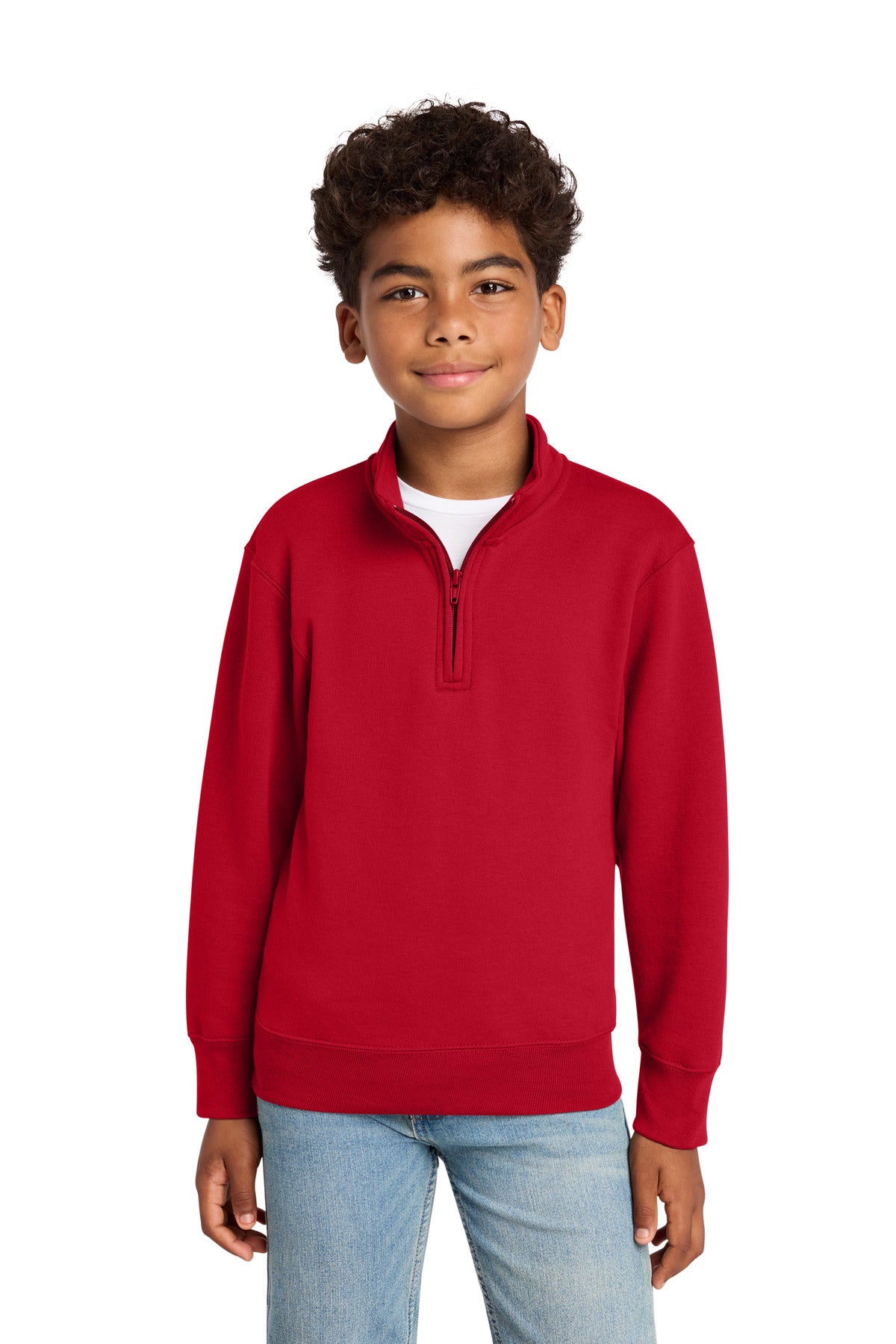 Port & Co Youth Core Fleece 1/4-Zip Pullover Sweatshirt PC78YQ in Red