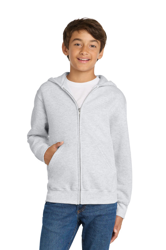 Port & Co Youth Core Fleece Full-Zip Hooded Sweatshirt PC78YZH in Ash