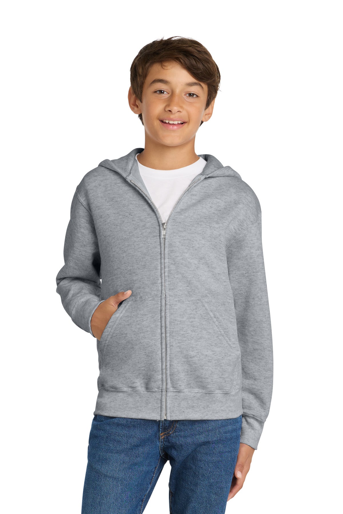 Port & Co Youth Core Fleece Full-Zip Hooded Sweatshirt PC78YZH in Athletic Heather
