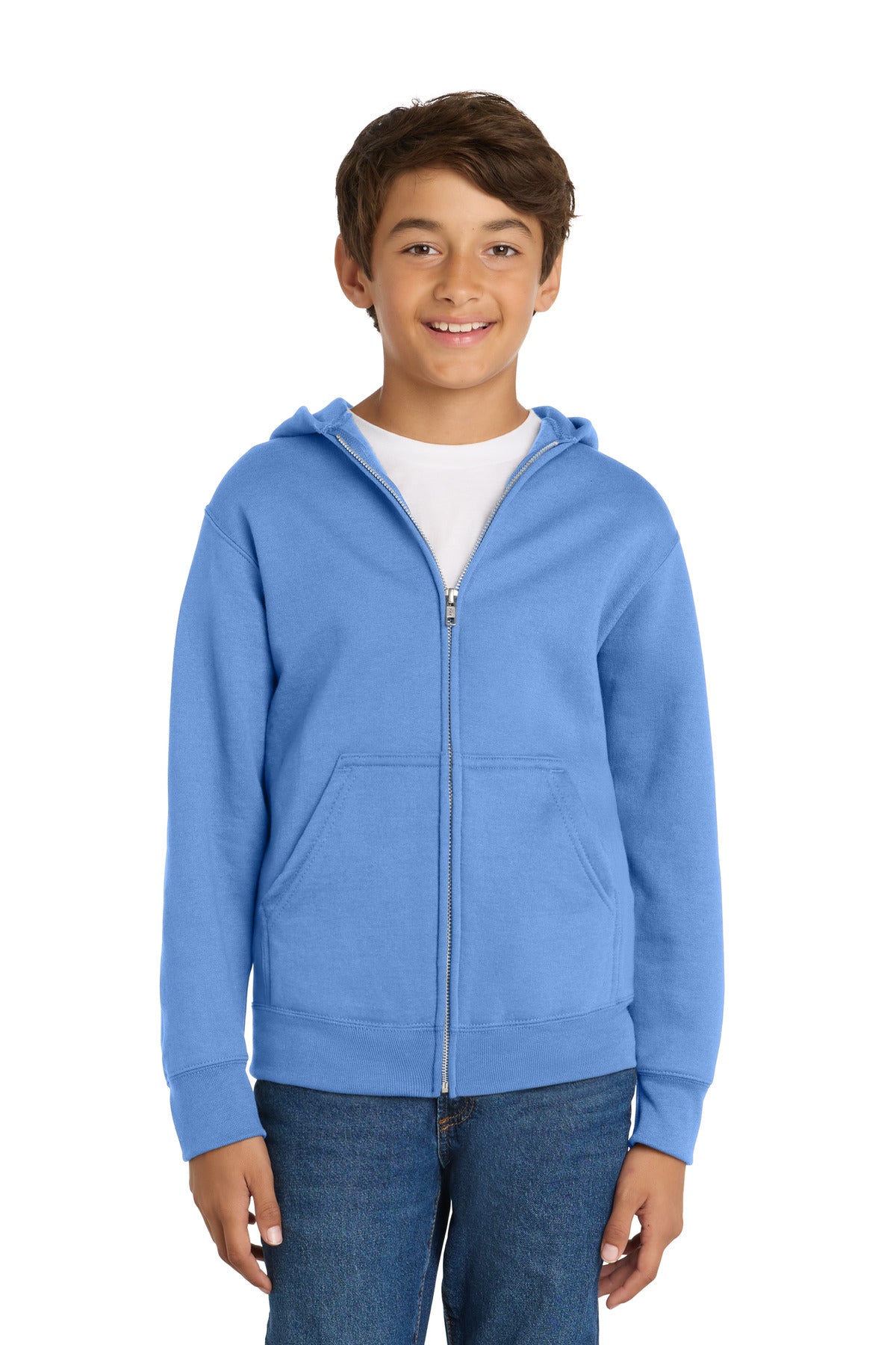 Port & Co Youth Core Fleece Full-Zip Hooded Sweatshirt PC78YZH in Carolina Blue