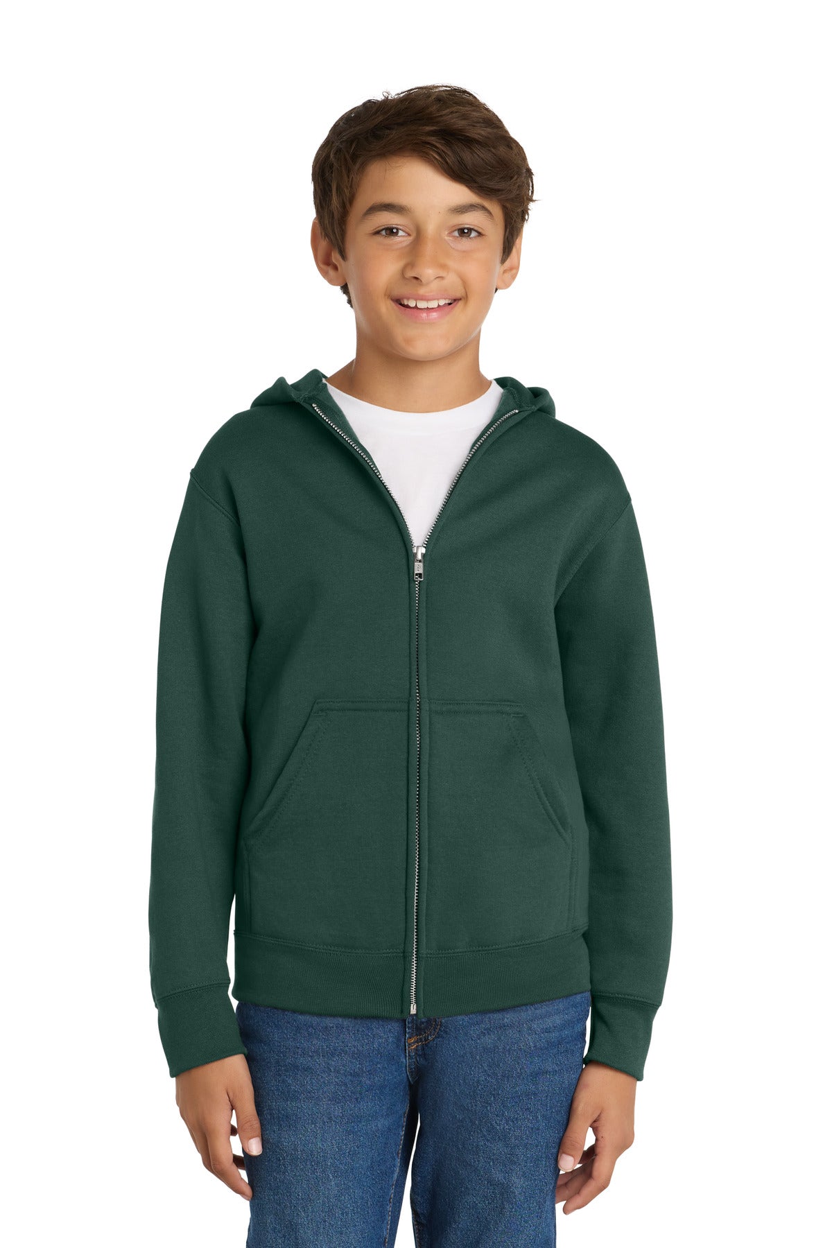 Port & Co Youth Core Fleece Full-Zip Hooded Sweatshirt PC78YZH in Dark Green