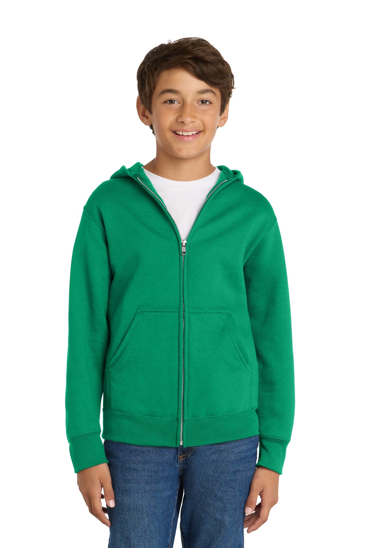 Port & Co Youth Core Fleece Full-Zip Hooded Sweatshirt PC78YZH in Kelly