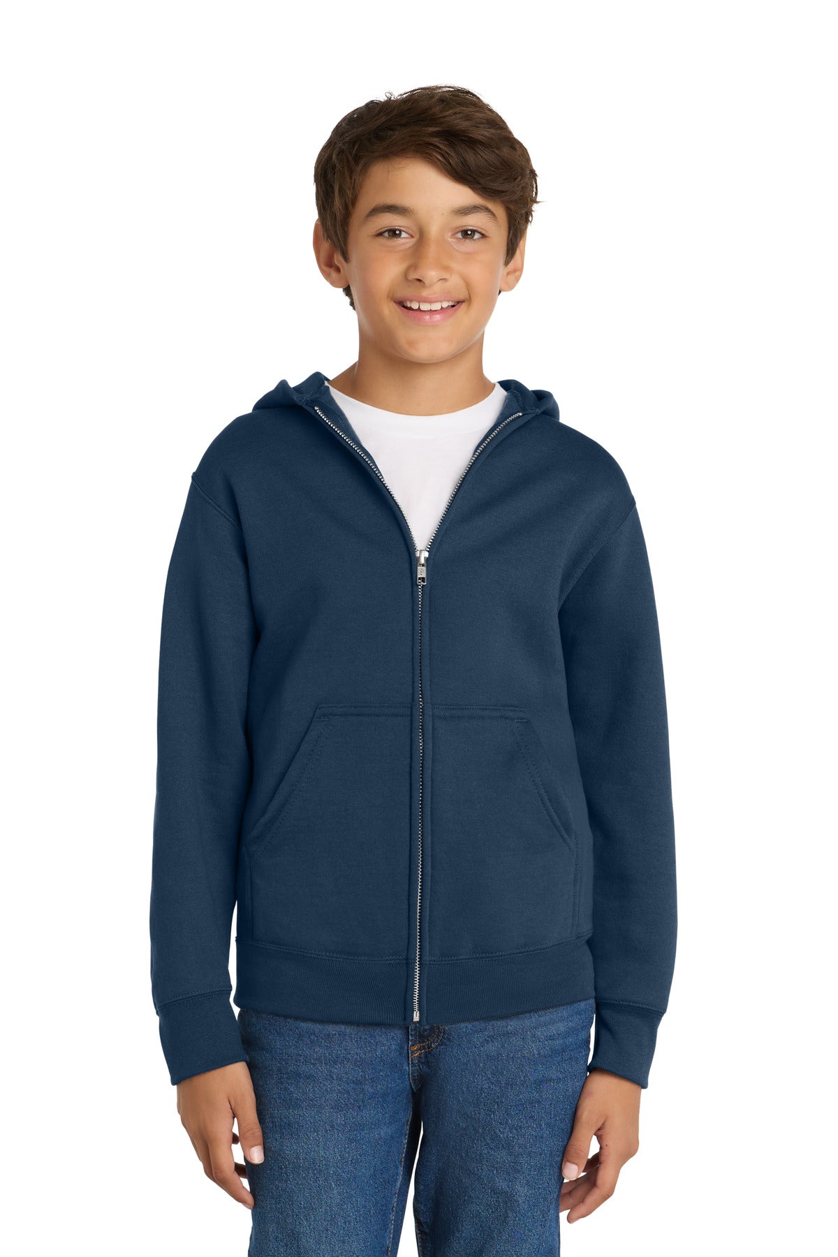 Port & Co Youth Core Fleece Full-Zip Hooded Sweatshirt PC78YZH in Navy