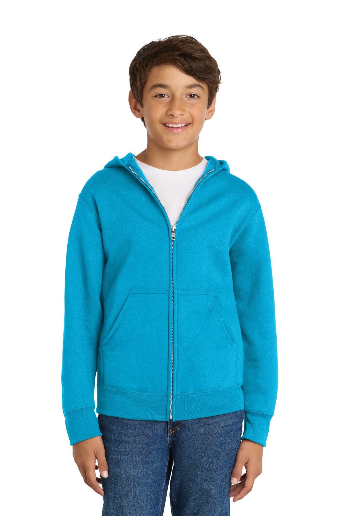 Port & Co Youth Core Fleece Full-Zip Hooded Sweatshirt PC78YZH in Neon Blue