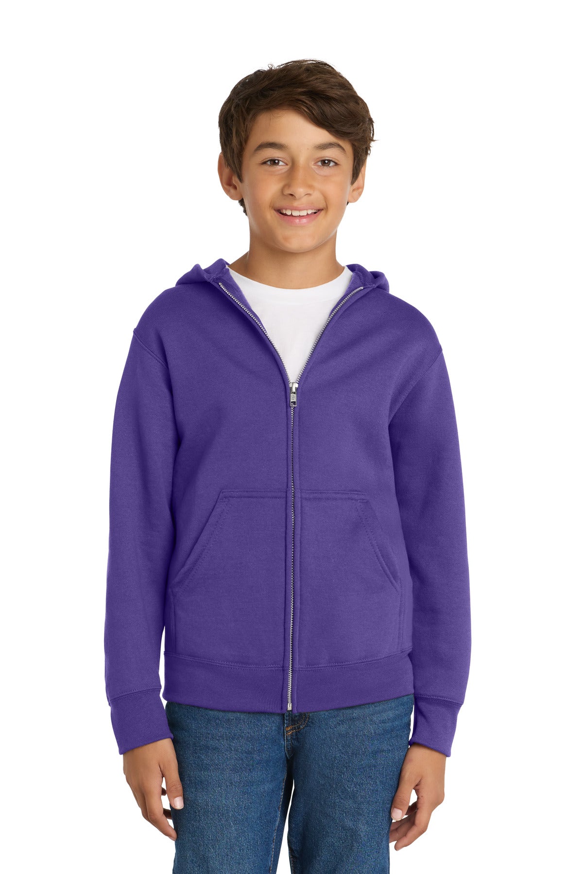 Port & Co Youth Core Fleece Full-Zip Hooded Sweatshirt PC78YZH in Purple