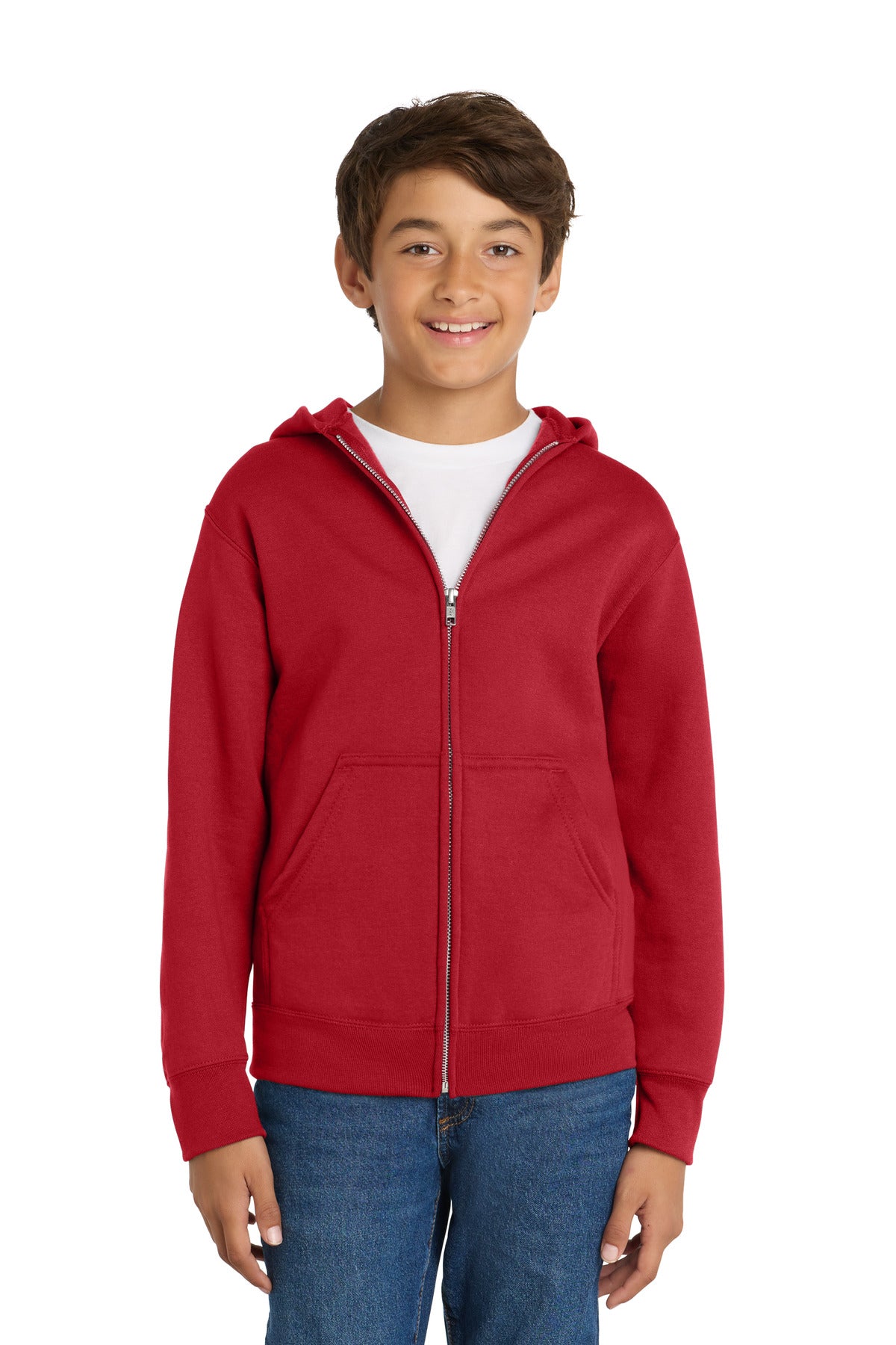 Port & Co Youth Core Fleece Full-Zip Hooded Sweatshirt PC78YZH in Red