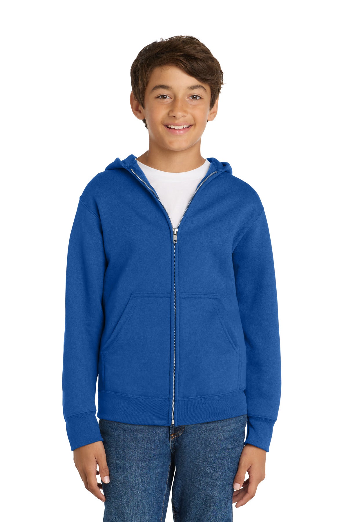 Port & Co Youth Core Fleece Full-Zip Hooded Sweatshirt PC78YZH in Royal