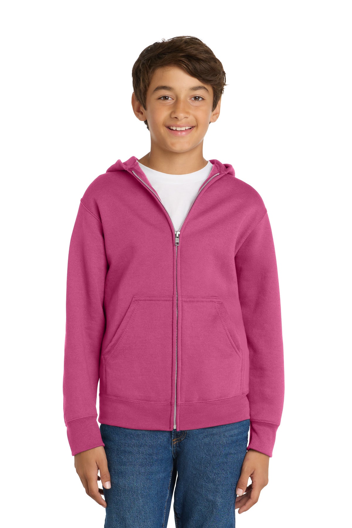 Port & Co Youth Core Fleece Full-Zip Hooded Sweatshirt PC78YZH in Sangria