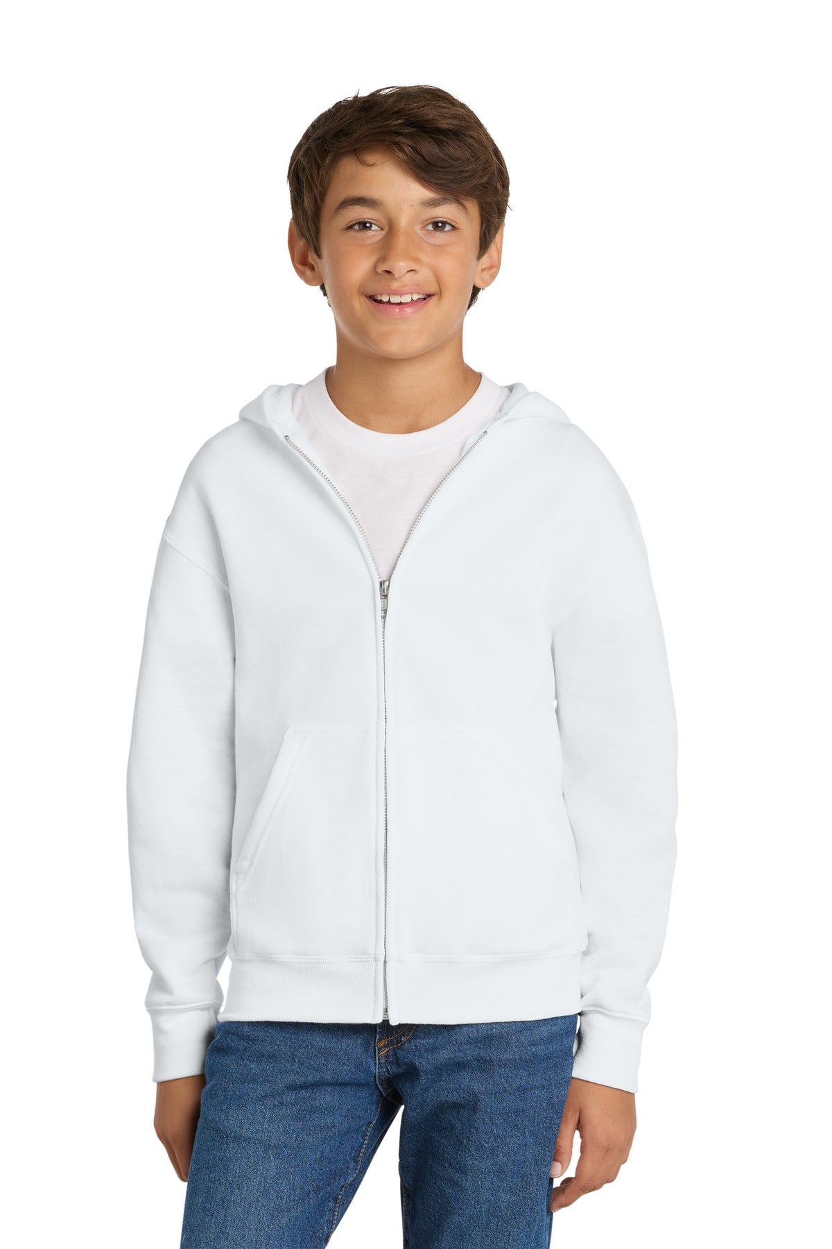 Port & Co Youth Core Fleece Full-Zip Hooded Sweatshirt PC78YZH in White